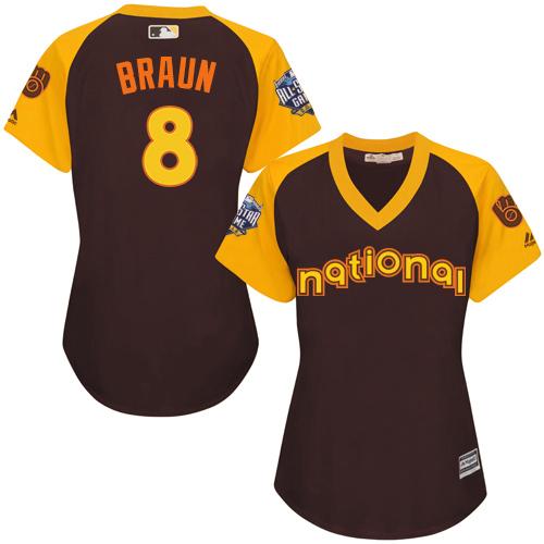 Brewers #8 Ryan Braun Brown 2016 All-Star National League Women's Stitched MLB Jersey - Click Image to Close